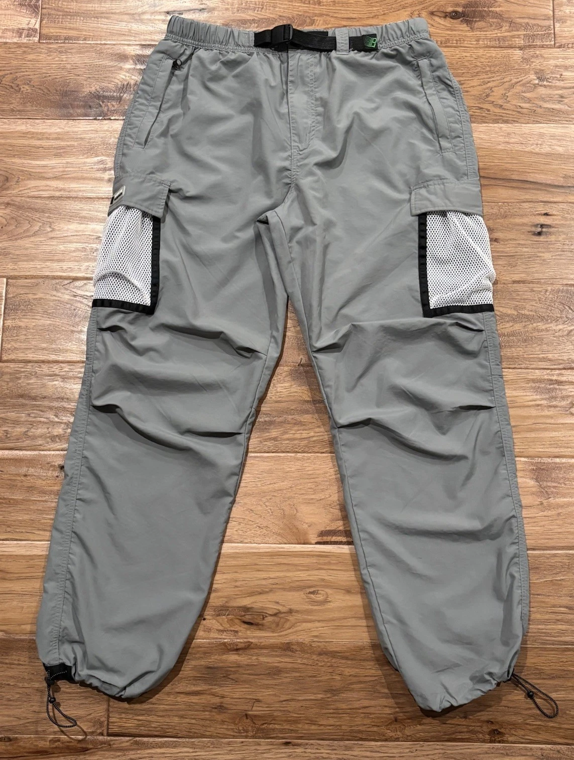 Bronze 56K Baggy Windbreaker Cargo Track Pants Belted Men’s L Gray Skater EUC