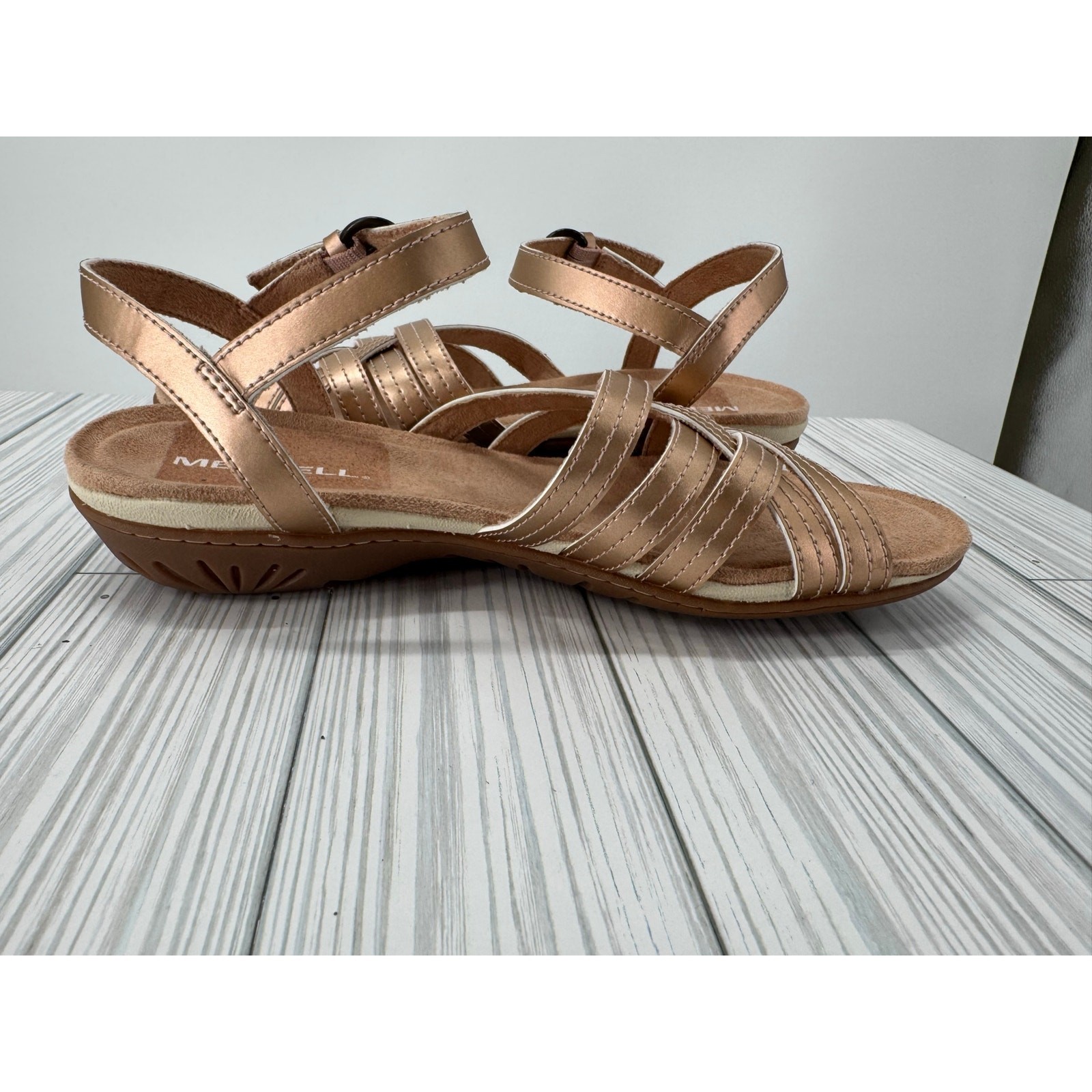 Merrell sandali donna 6 cinturini con cinturino sul retro oro rosa metallizzato comodi outdoor