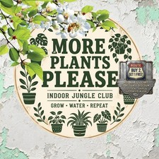 Funny Houseplant Quote Green Botanical Silhouettes Round Tin Sign 8x8