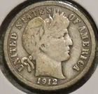 Silver Dime - Barber - 1912 (Partial Liberty.  Reverse is darker.) [221]