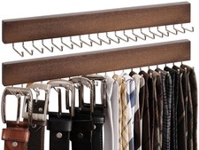 Tie Rack 20 Hooks Wall-Mounted Wooden Hangers Neckties Belts Walnut 2-Pack