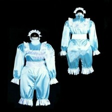 Light blue satin sissy maid jumpsuit Tailor-Made set
