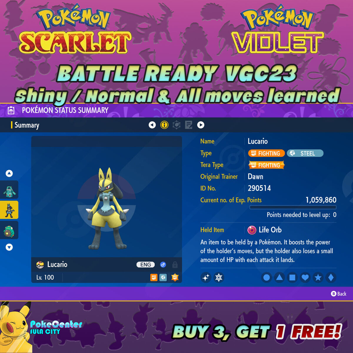 Pokemon Scarlet and Violet Shiny Lucario 6IV-EV Trained – Pokemon4Ever