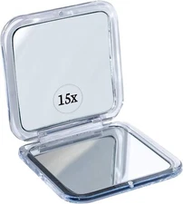 MIRRORVANA Small Compact 15X Magnifying Mirror for Travel - Handheld, Foldabl...