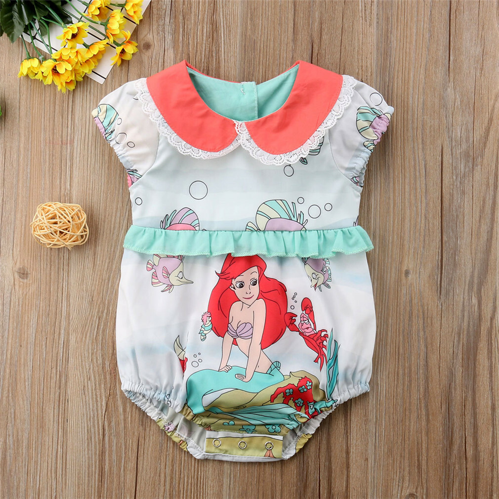 NEW Princess Ariel Little Mermaid Baby Girls Ruffle Romper Sunsuit eBay