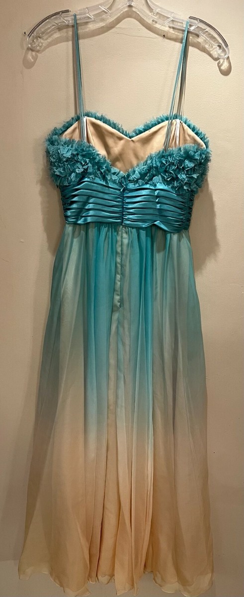 Camille La Vie-Long Prom Dress,Blue/Yellow, Ruffled Top, Size 2 Petite |  eBay