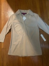 Ladies Pull Over Cotton V-Neck BEIGE Shirt Blouse size medium NEW, NWT