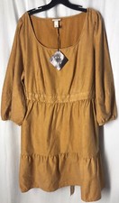 New Ava & Viv Plus Size X (16) Balloon 3/4 Sleeve A-Line Dress  Mustard Yellow