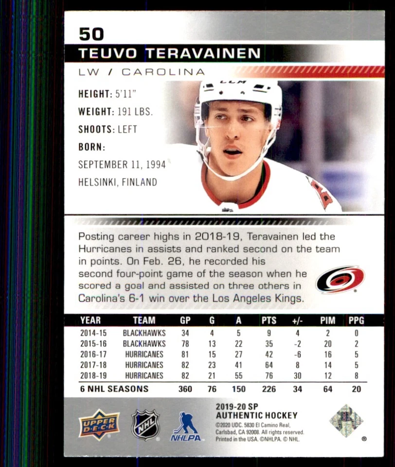 2020-21 Upper Deck MVP Teuvo Teravainen Carolina Hurricanes #50 - Image 2 of 2