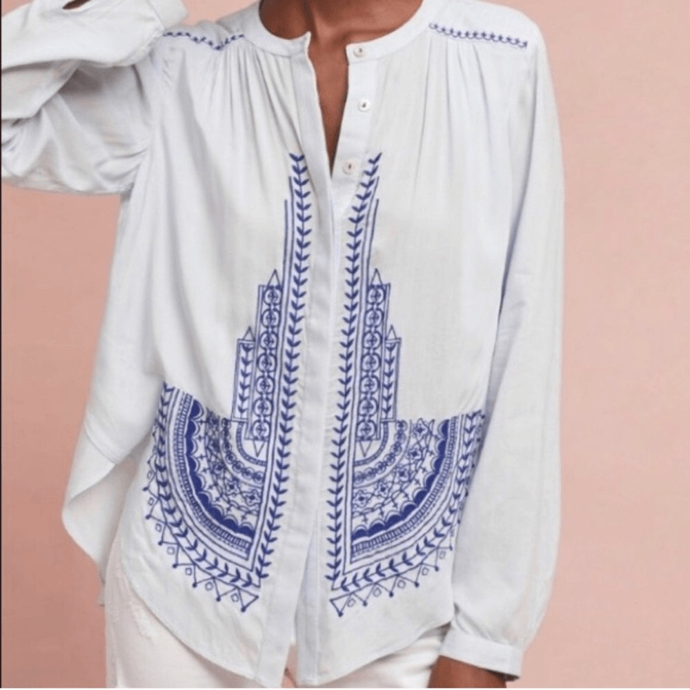 Anthropologie Akemi + Kin Iris Embroidered Buttondown Blouse NWT Medium image 7