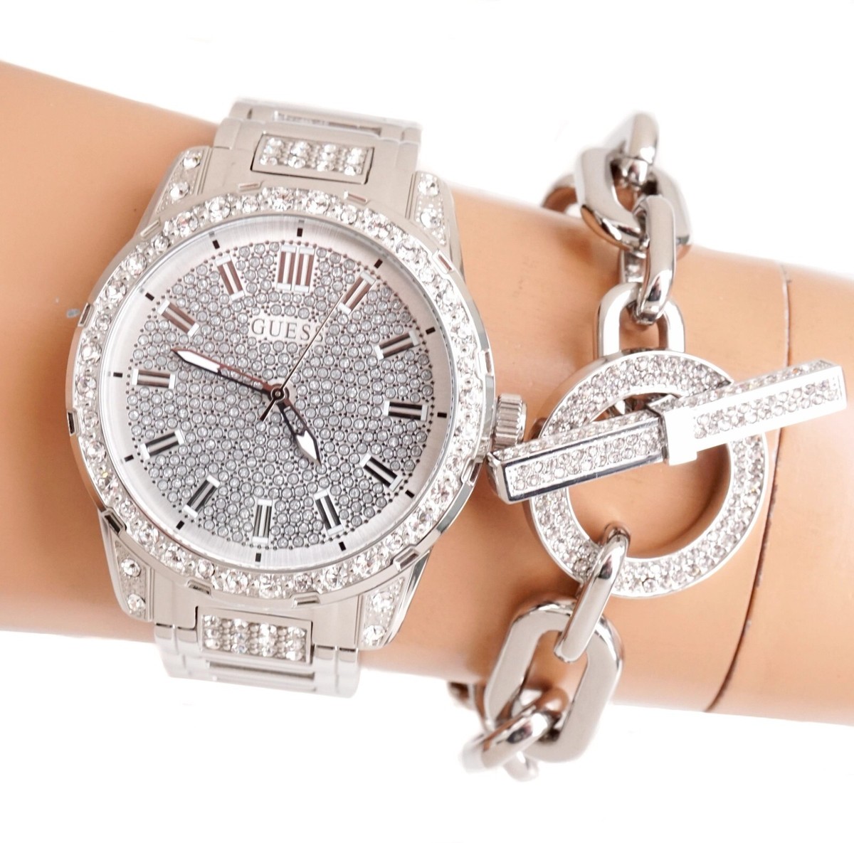 Swarovski Crystals Guess Uhr Heavy Metal Silber Heavy Metal