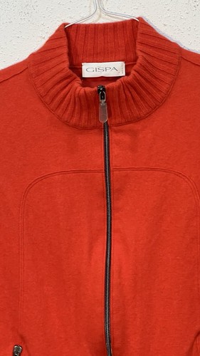 Gispa Virgin Wool Coat Sweater Extra Large Made In Italy Orange Full Zip - Picture 4 of 12