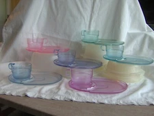 TUPPERWARE WATERCOLOR PASTEL ACRYLIC Set 6 SNACK TRAYS + CUPS Pool Party Picnic