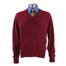 CLAN DOUGLAS Sz. Medium 100 Cashmere V-Neck Sweater Scotland Dark Red