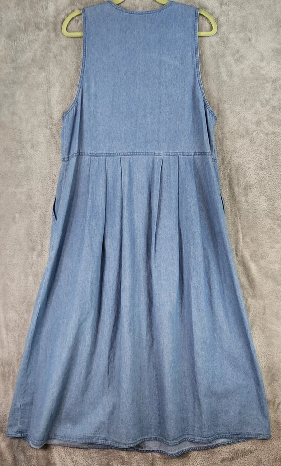 Vestido Karen Scott Mujer Medio Azul Denim Floral Bordado Plisado Con Botones Foto 2 de 4