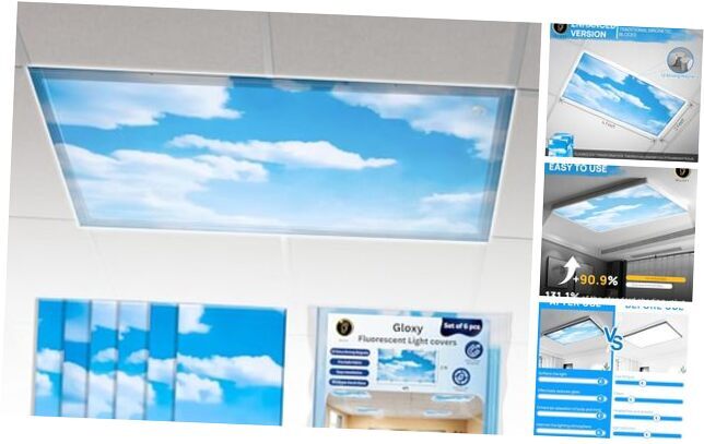 Gloxy 6 Pack Fluorescent Light Covers, 4x2 ft Magnetic Filters – Reduce Glare