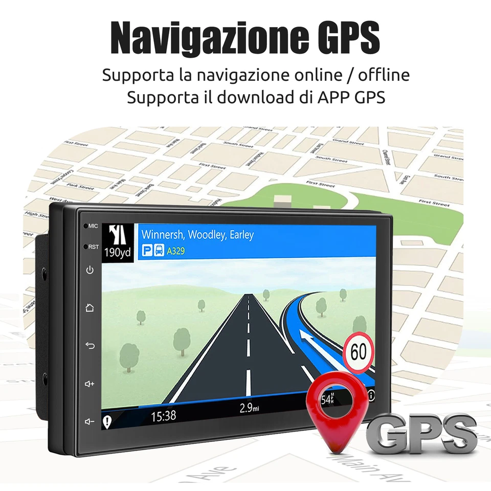 Autoradio 7 Pollici 2 DIN GPS Android 14 Carplay Bluetooth WIFI RDS EQ USB + Cam - Immagine 4 di 4