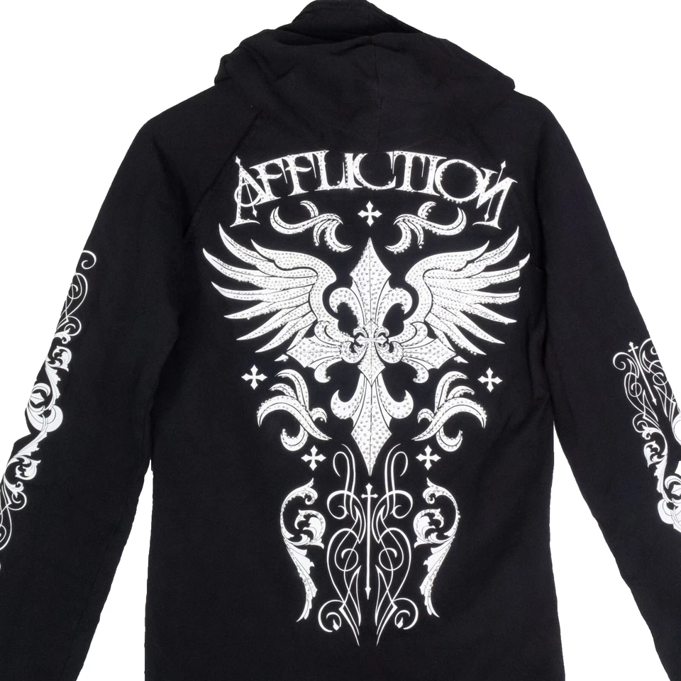 Affliction Live Fast Embellished Cross Sweatshirt Hoodie Full Zip Ladies Large - Image 3 of 4