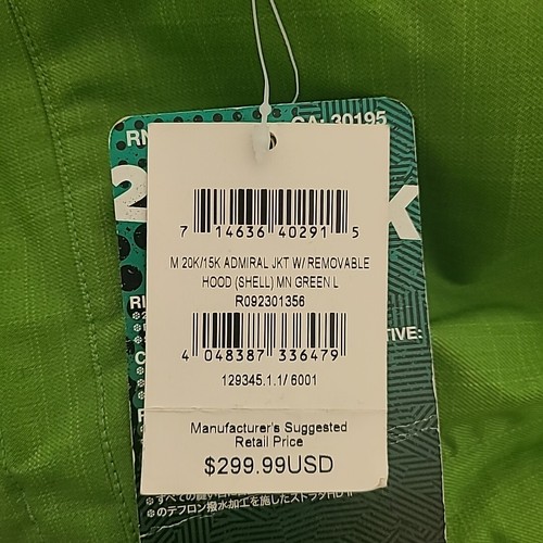 New Ride Admiral Snowboard Jacket LARGE Green 20k/15k Ski Snow - Picture 9 of 10