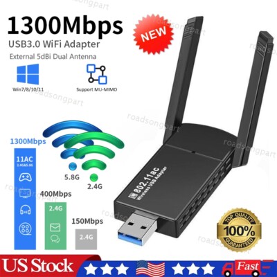 Hot~ USB 3.0 Wireless WIFI Adapter 1300Mbps Long Range Dongle Dual Band Network