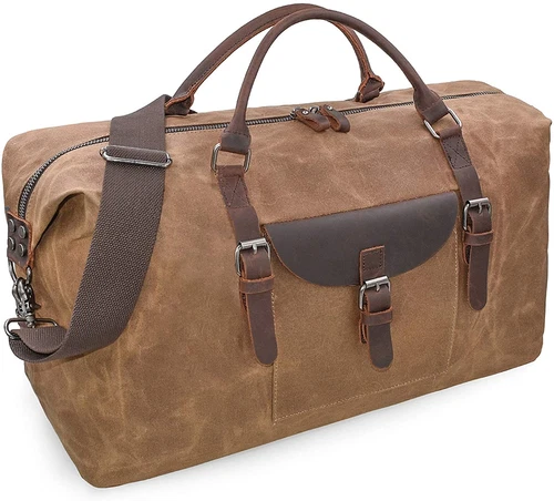 Oversized Travel Duffel Bag Waterproof Canvas Genuine Leather Weekend Bag Weeken