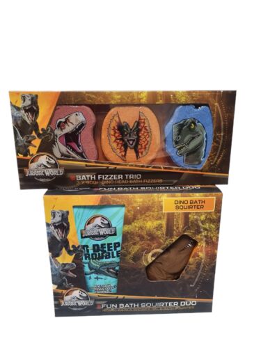 Jurassic World Bath Adventure Set Shower Gel & Toy Squirter/Fun Bath Fizzer Trio - Afbeelding 1 van 27