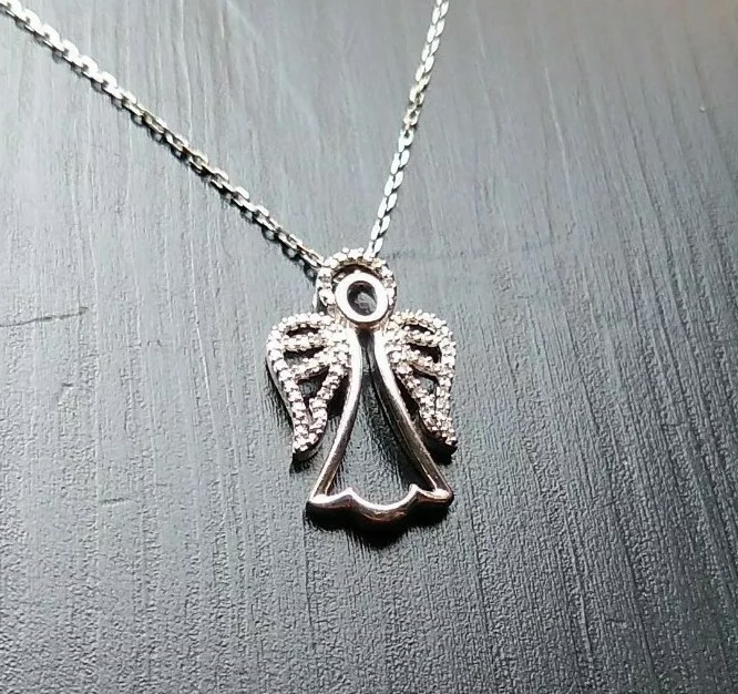 Solid 925 Sterling Silver Iced Diamond Angel Pend… - image 1