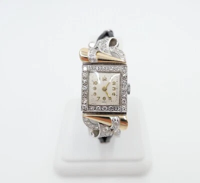 ART DECO DAMEN ARMBANDUHR 750 / 18K WEIß GELB GOLD 48x Diamant Brillant  2,16 CT - Bild 1 von 4