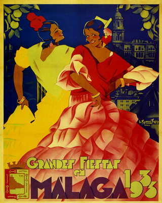 Flamenco Spanish Girls Dance Spain Malaga Travel 16X20 Vintage Poster