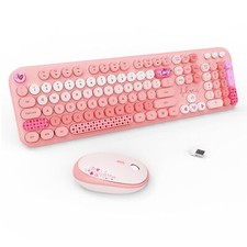 Wireless Keyboard and Mouse Combo 104 Round Keys Full-Size Cute Colorful Pink...