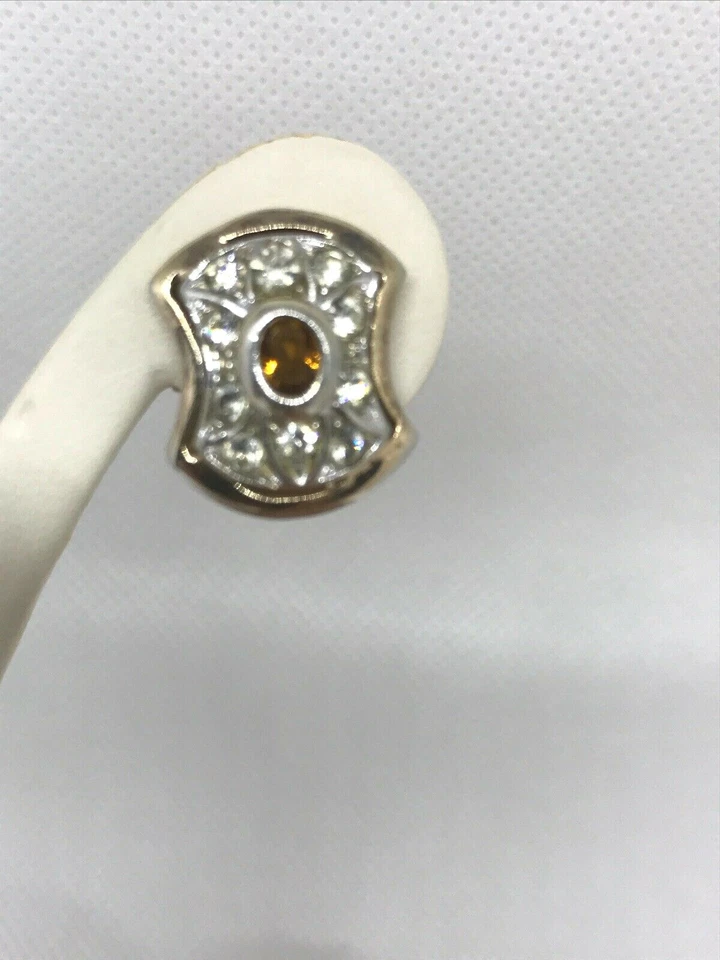 ORECCHINI IN STILE ANTICO A LOBO IN ARGENTO 800 PIETRA TOPAZIO COGNAC E STRASS - Immagine 2 di 4