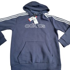 Adidas Hoodie Mens Medium Blue Trefoil Spellout Sweatshirt Pocket Fleece