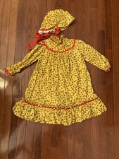 Vintage Little Girls 3t 4 T Yellow Prairie Style Dress  Bonnet Set Costume