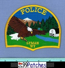 LYMAN WYOMING Police Shoulder Patch OLD HIP ROOF BARN MOUNTAIN RIVER EAGLE 4B