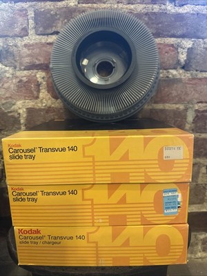 LOT OF (3) Kodak Carousel Transvue 140 Projector Slide Trays ORIGINAL WITH BOX