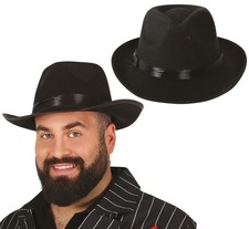 BLACK GANGSTER HAT WITH BLACK RIBBON