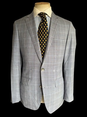 Suit Supply Lazio POW Check Blazer Sakko 36'' hellblau Ariston Wolle Baumwolle 