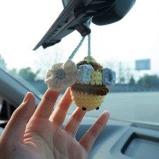 Crochet Bee Car Mirror Hanging, Crochet Car Hanging Decor, Cute Car Mirror Gift