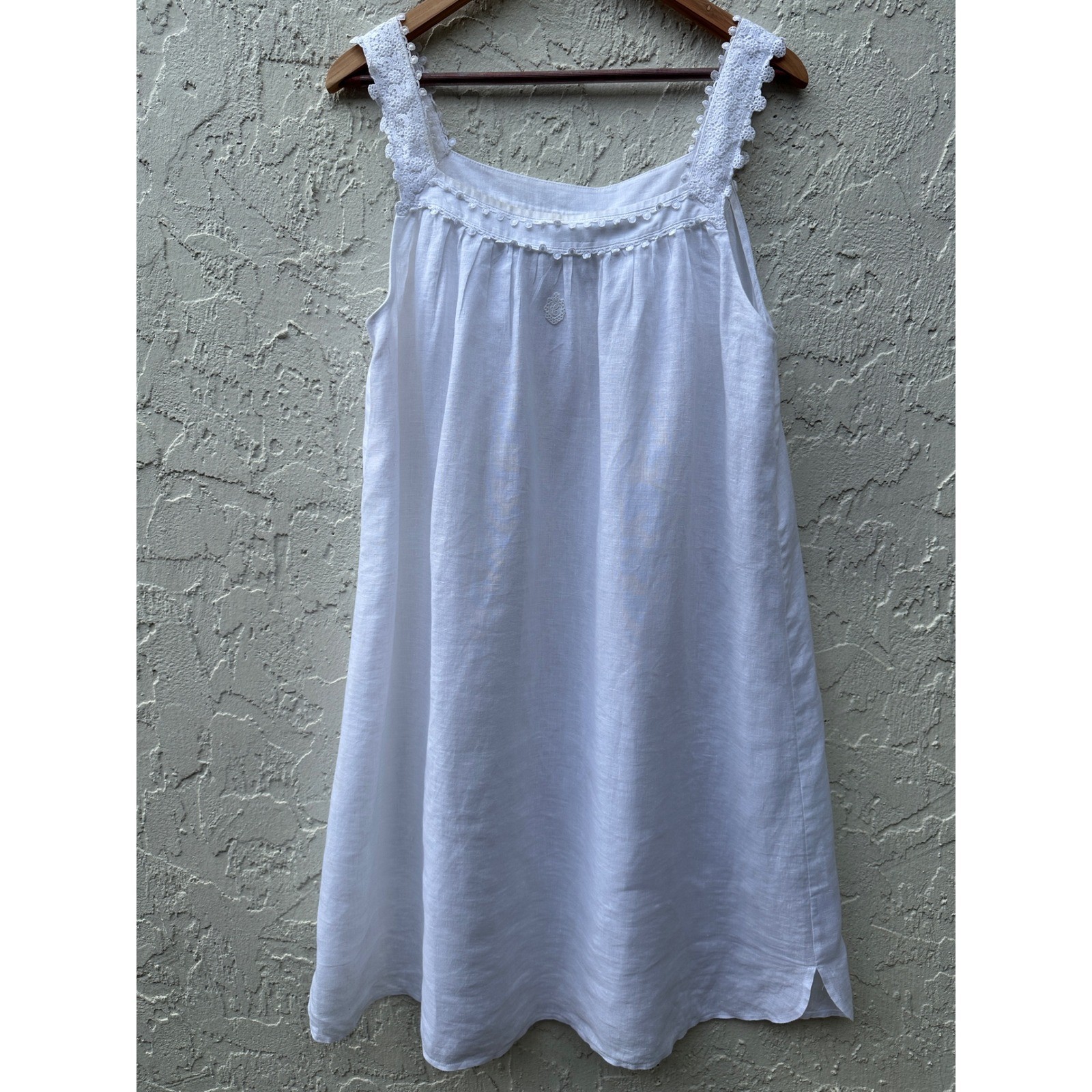 Celestine Germany White Linen Crochet Lace Sleeveless Nightgown Chemise Cottage
