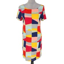 Tory Burch Dress Womens Small Pima Cotton Knit Shift Blue Red Resort Career