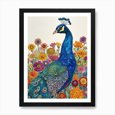 Pfau Maxmalismus Blumenportrait 2 gerahmte Wandbilder Poster Leinwanddruck Bild