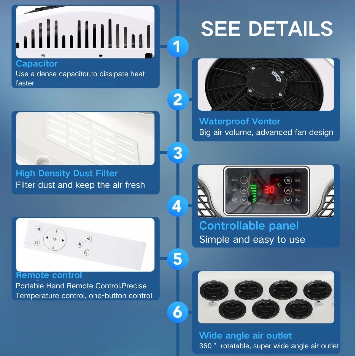 12000BTU 24V Rooftop DC Air Conditioner RV A/C Unit Non-Duct Cool & Heat 2 in 1