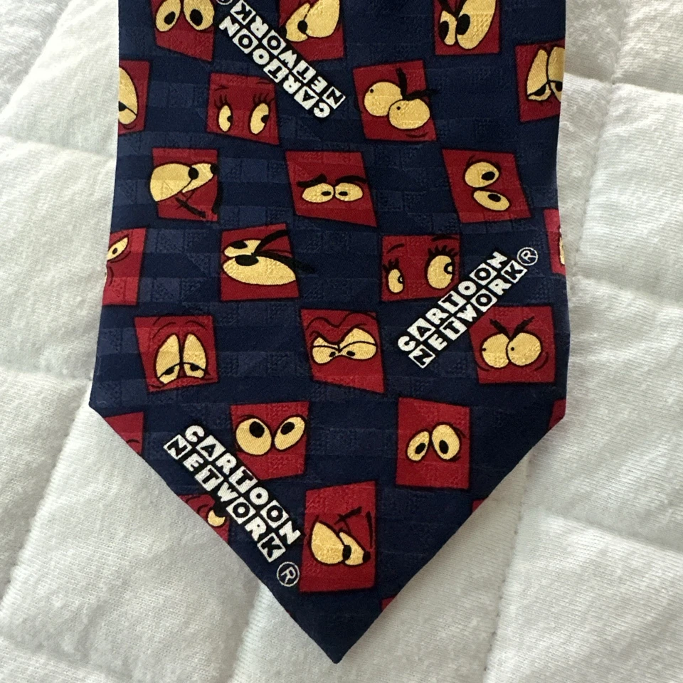 CARTOON NETWORK Necktie Blue Silk Logo Graphic Retro Casual Work Wear Novelty - Image 3 of 4