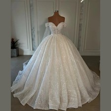 Luxury Wedding Dresses Ball Gown Sequins Appliques Ruffles Beaded Bridal Gowns