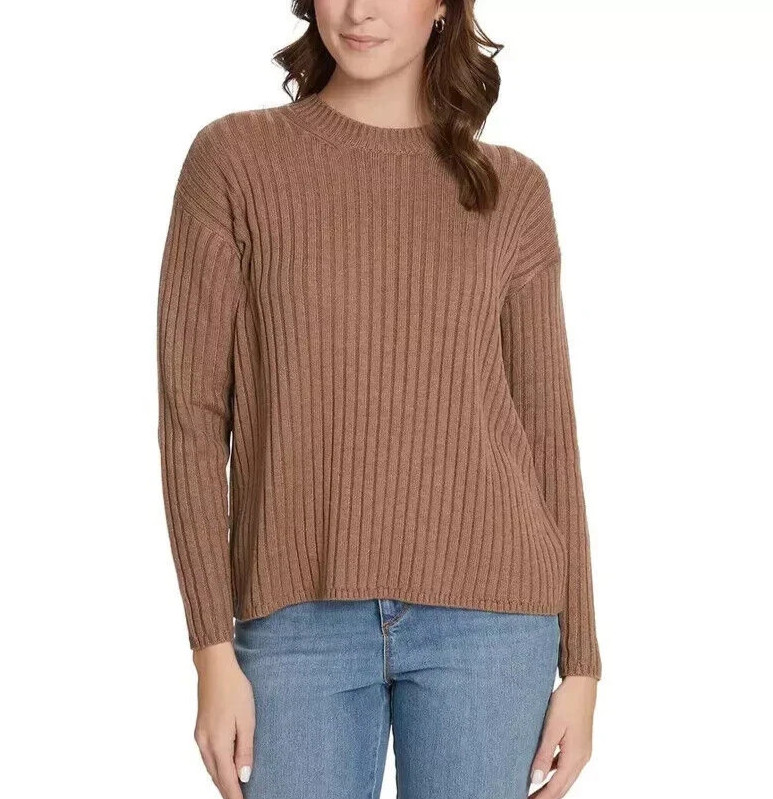 NEW Jessica Simpson Women's XS Ribbed Knit Sweater Brown Crewneck