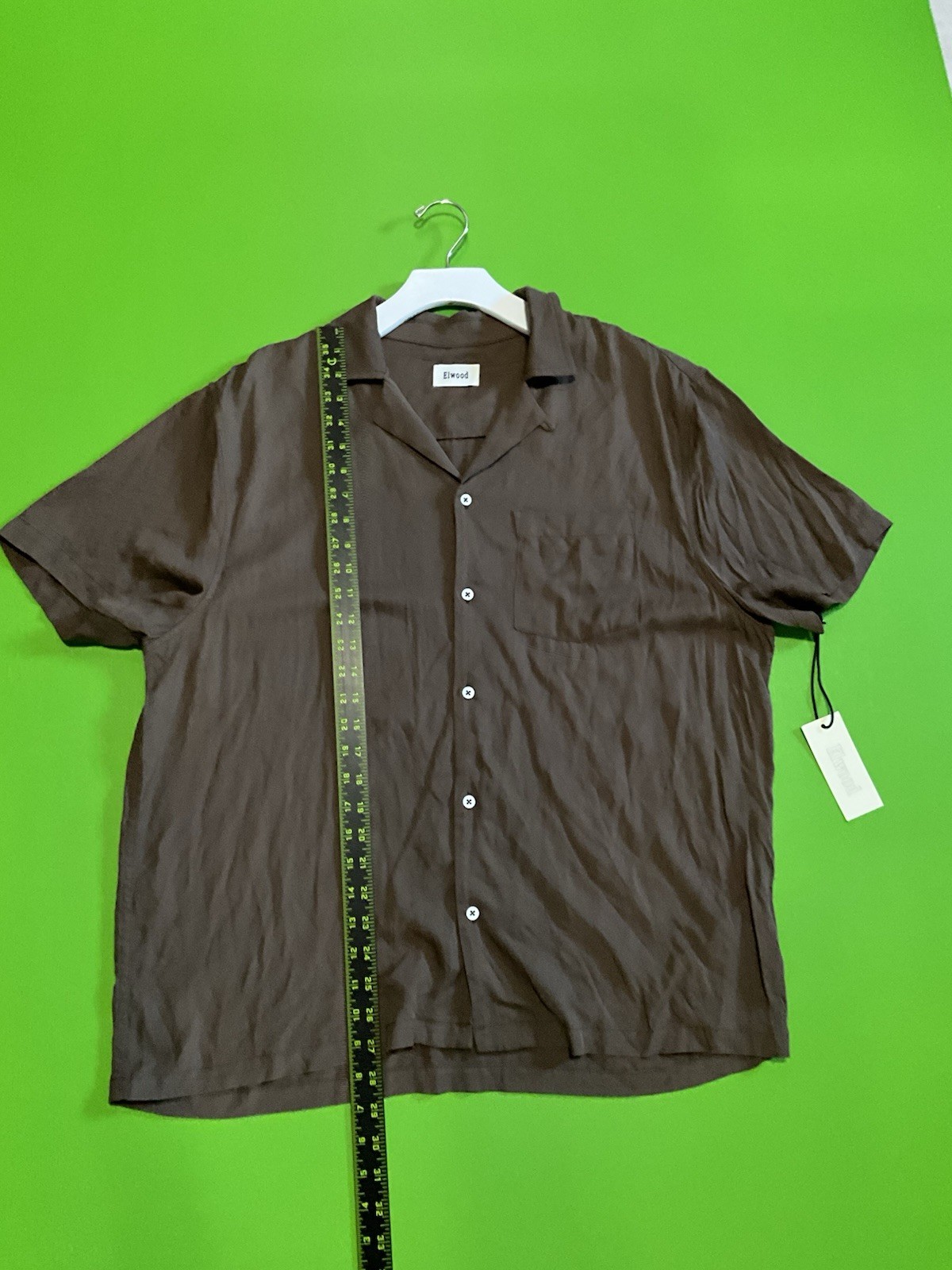 Elwood Mens Camp Shirt Short Sleeve Button Up  Brown Size L Nwt