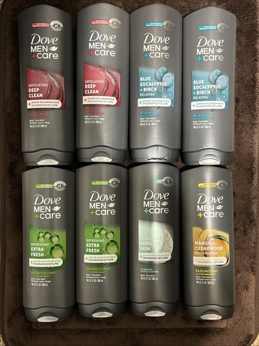 Lot of 8 Dove Men +Care Body Plus Face Wash Micromoisture Variety Pack 18 Fl Oz