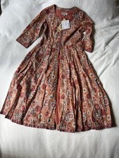 FABINDIA Handcrafted Block Print Long KURTA Cream and Siena Cotton Slim Fit- S