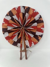 West African, Ankara Kente Cloth and Leather Fans- Multicolored
