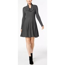 4364) Calvin Klein Gray Cowl Neck Flare Pullover Sweater Dress Medium?